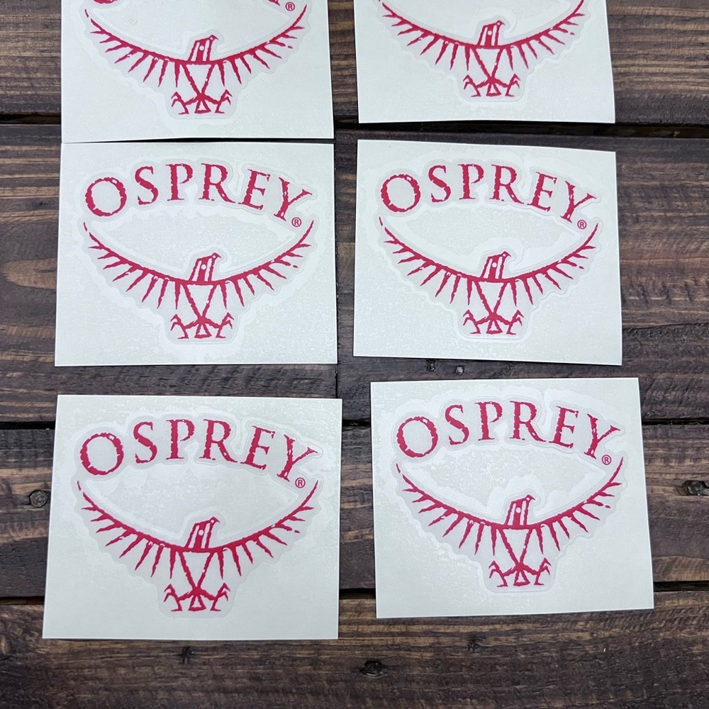 NEW LOT Set of 6 Osprey STICKERS Red & White Logo Decals 4"x5" each All 6 NEW ❤️